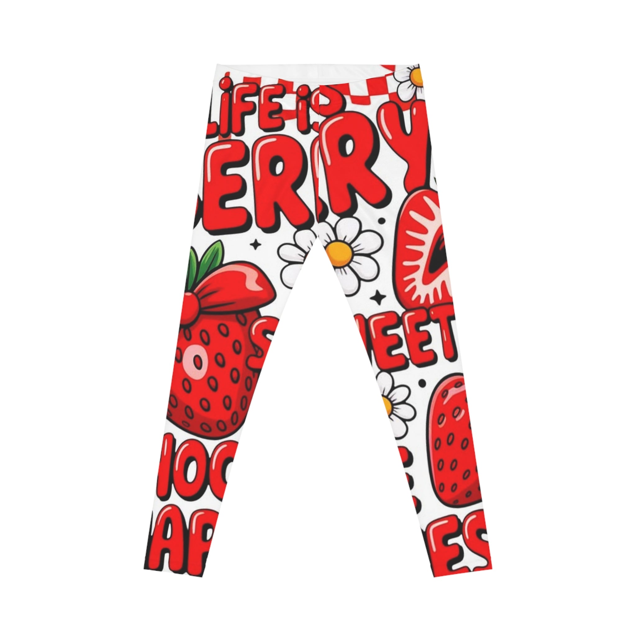 Strawberry Cheer Women's Leggings — Cute Red Fruit Graphic All-Over Print