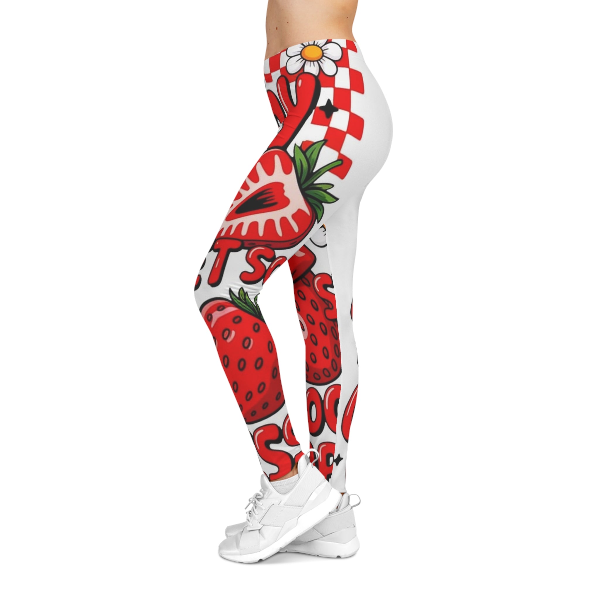 Strawberry Cheer Women's Leggings — Cute Red Fruit Graphic All-Over Print