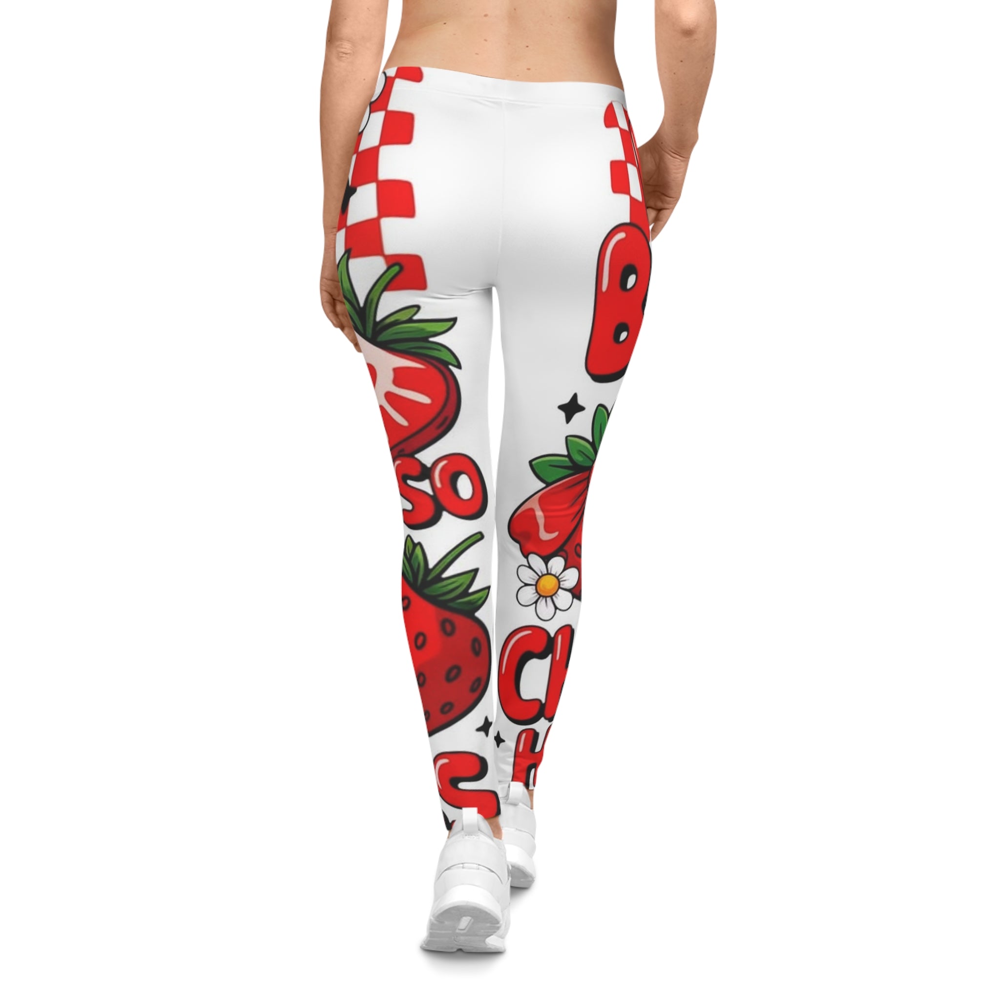 Strawberry Cheer Women's Leggings — Cute Red Fruit Graphic All-Over Print