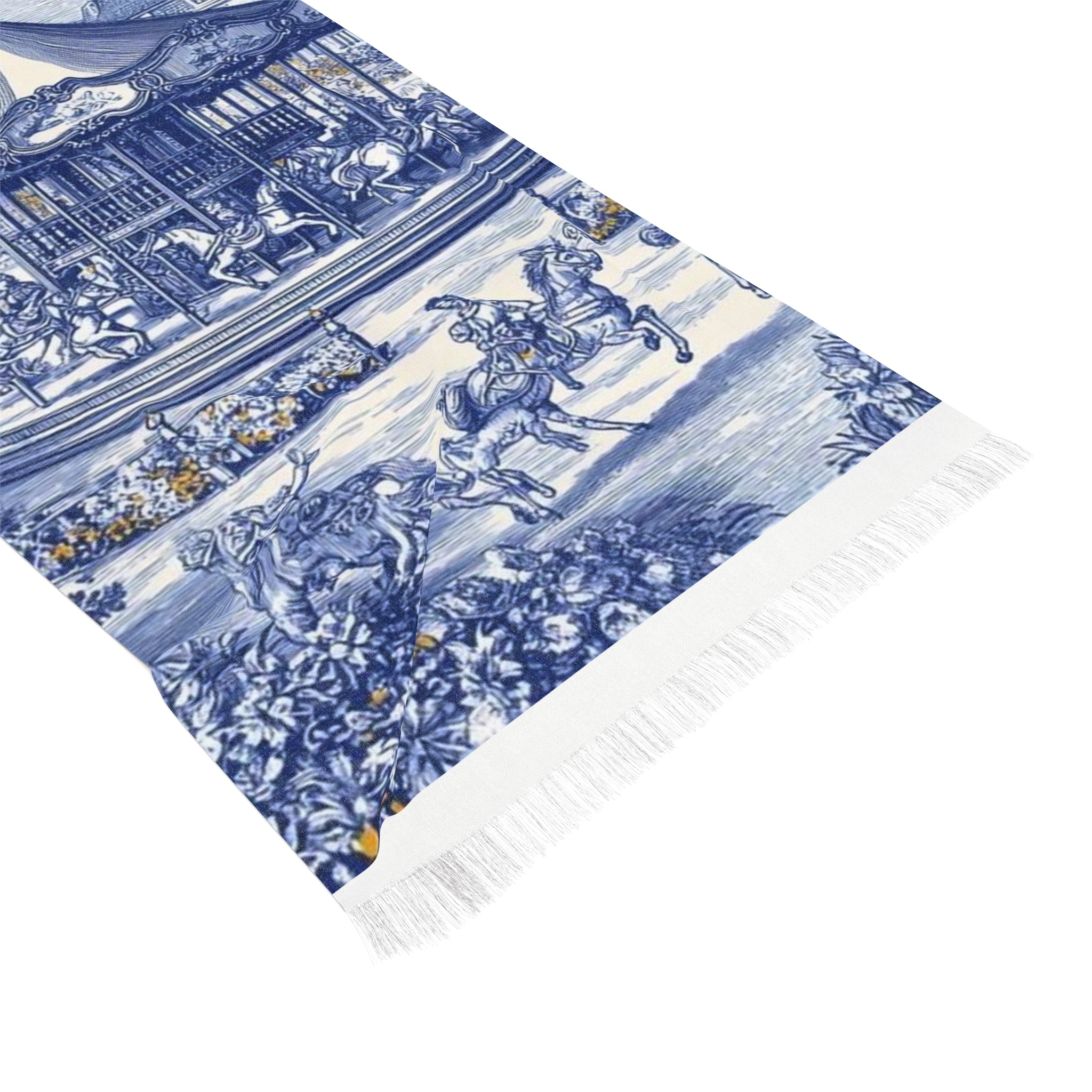 Toile Carousel Scarf — Lightweight Blue Dior-Style Fashion Wrap