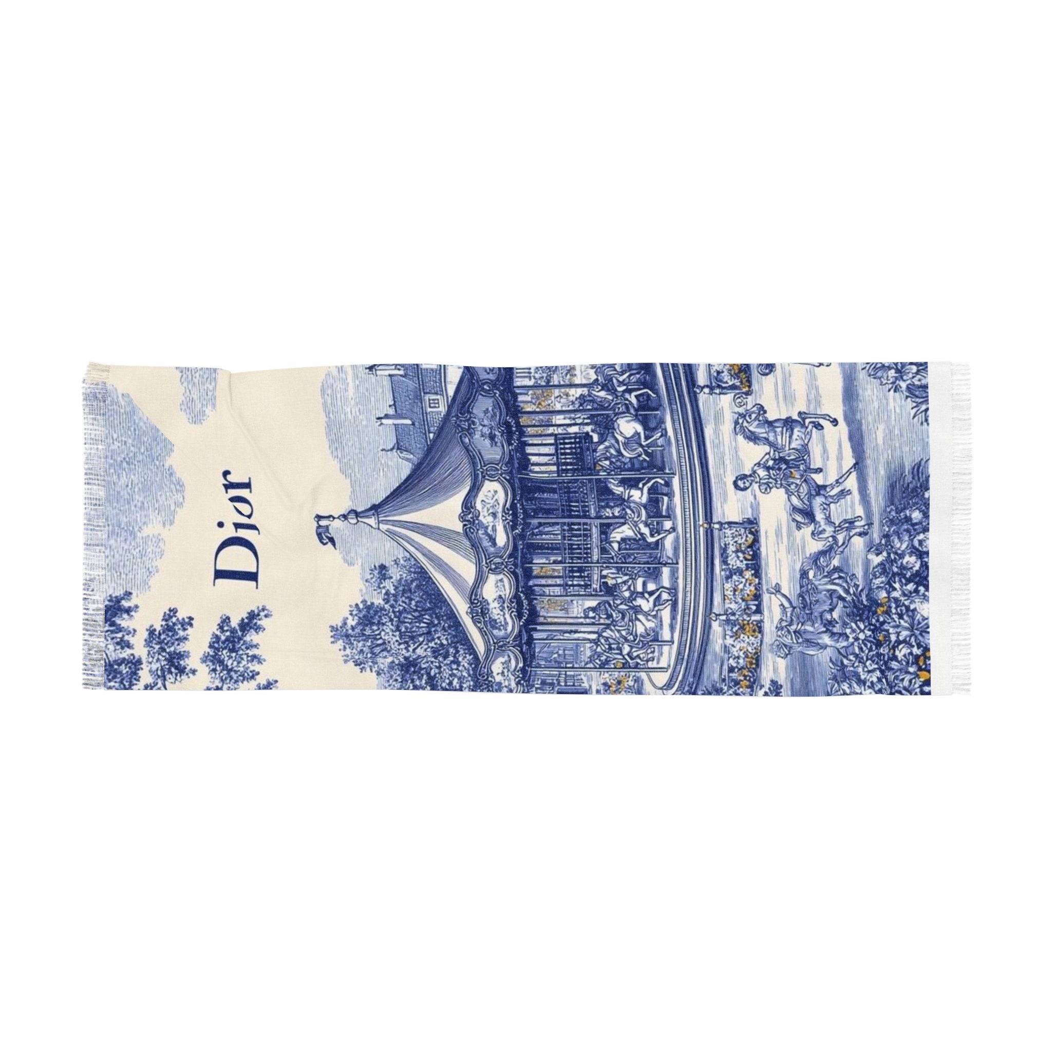 Toile Carousel Scarf — Lightweight Blue Dior-Style Fashion Wrap