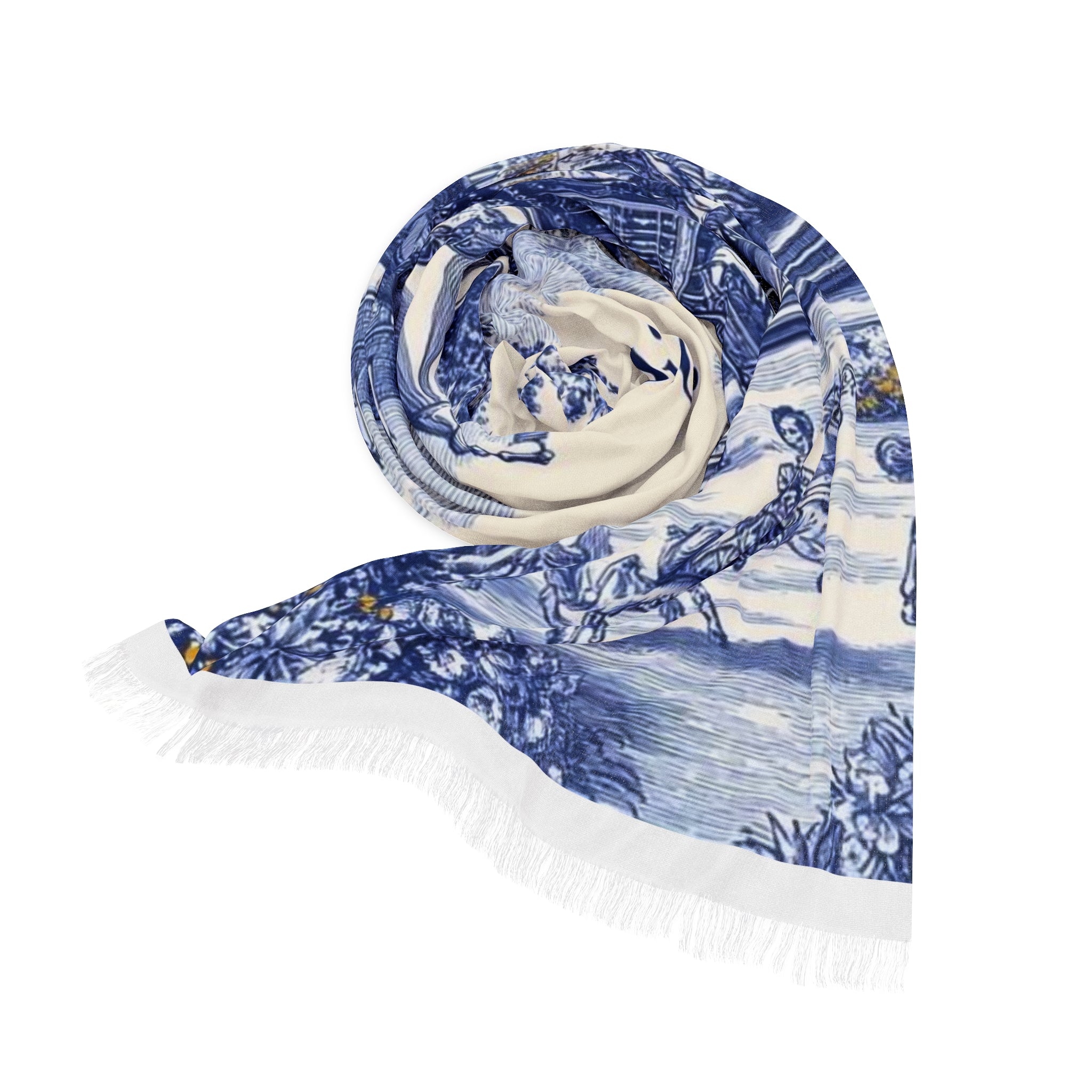 Toile Carousel Scarf — Lightweight Blue Dior-Style Fashion Wrap