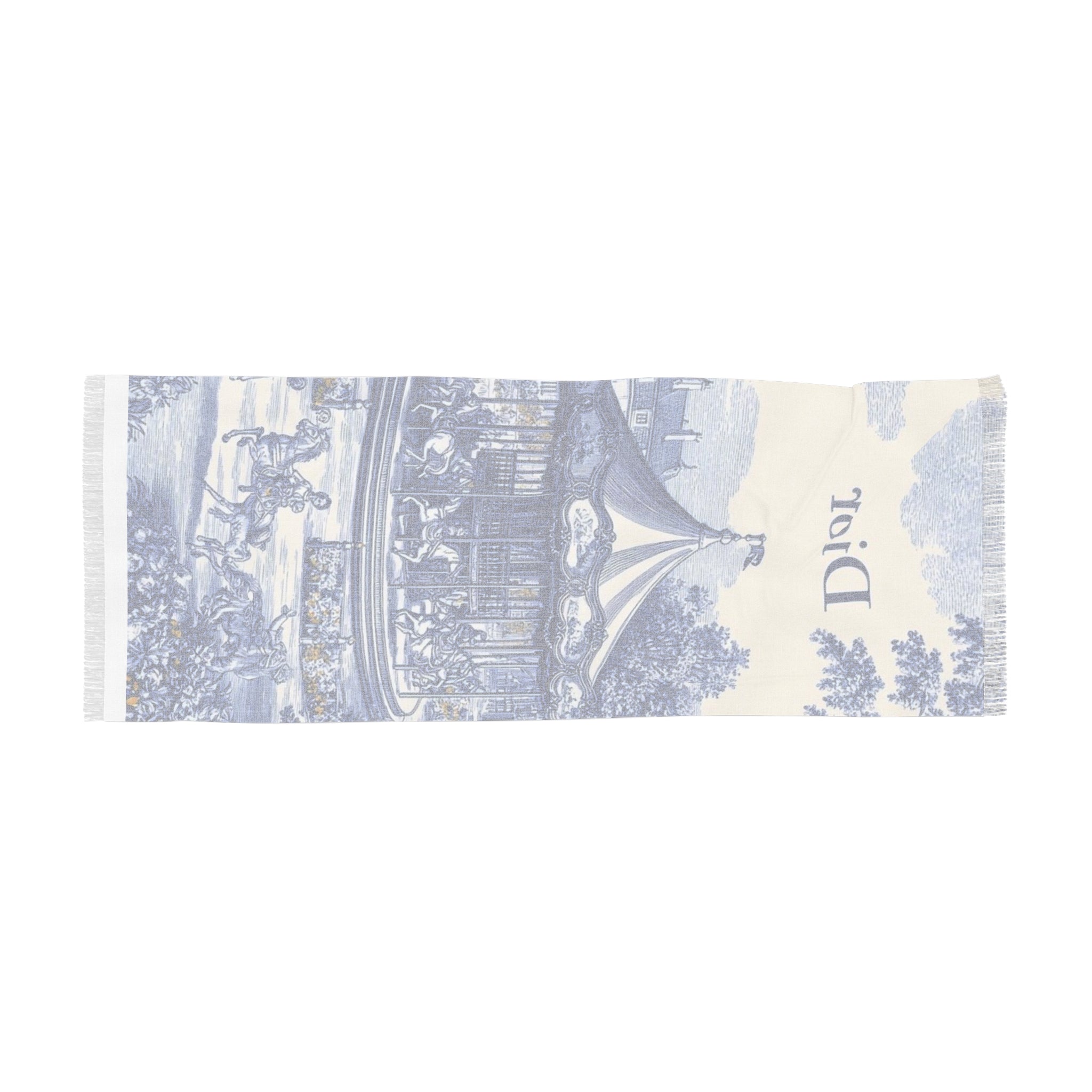 Toile Carousel Scarf — Lightweight Blue Dior-Style Fashion Wrap